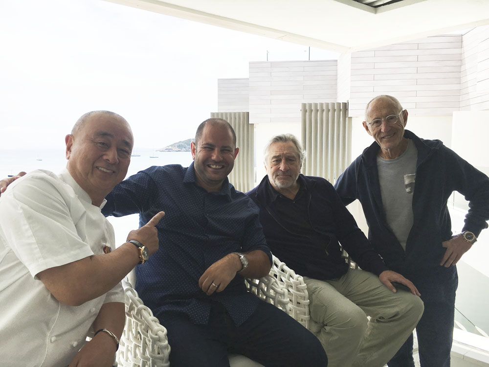 L-R: Nobu Matsuhisa, Can Faik (Editor Hotel Spec), Robert De Niro and Meir Teper