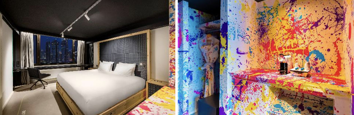 Left to right: nhow room and entrance room at nhow Brussels Bloom