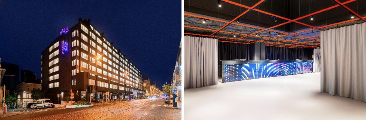 Left to right: Patch the chameleon on the façade and reception