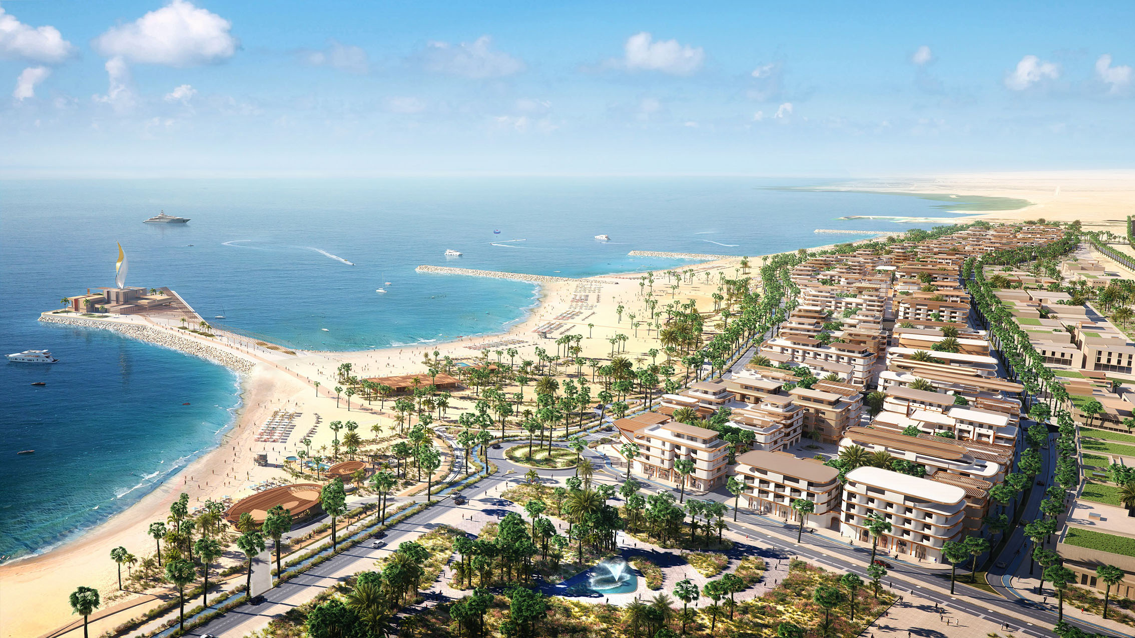 Bilaj Al Jazayer Bahrain - Beach Front Aerial View. Rendering