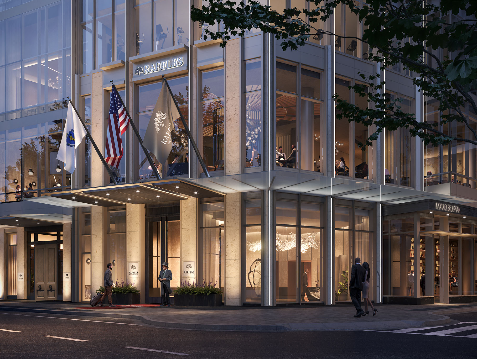 Raffles Boston Back Bay Hotel. Street Level, Credit: The Architectural Team. Image by Binyan Studios