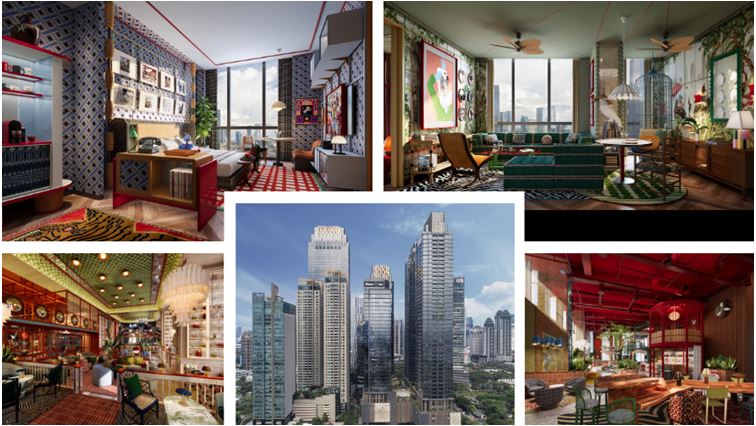 Rendered images for 25hours Hotel Jakarta The Oddbird. Larger individual images below.